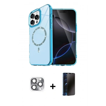 MARSİLYAN™- iPhone 16 Pro Max Kılıf Kıvılcım Form Prime - Siyah 3D Antistatik Hayalet Cam Ekran Koruyucu + Pers Alüminyum Kamera Lens - GI