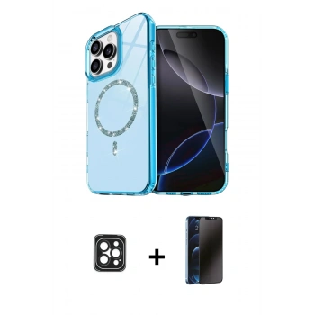 MARSİLYAN™- iPhone 16 Pro Max Kılıf Kıvılcım Form Prime - Siyah 3D Antistatik Hayalet Cam Ekran Koruyucu + PVD Metal Kamera Lens - SH