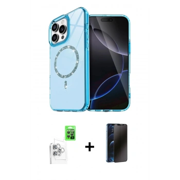 MARSİLYAN™- iPhone 16 Pro Max Kılıf Kıvılcım Form Prime - Siyah 3D Antistatik Hayalet Cam Ekran Koruyucu + Raze Metal Kamera Lens - BZ