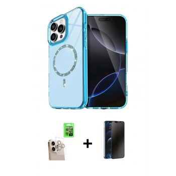 MARSİLYAN™- iPhone 16 Pro Max Kılıf Kıvılcım Form Prime - Siyah 3D Antistatik Hayalet Cam Ekran Koruyucu + Raze Metal Kamera Lens - NLGY