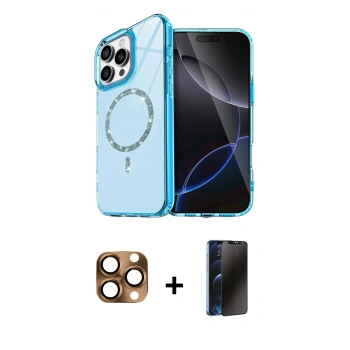 MARSİLYAN™- iPhone 16 Pro Max Kılıf Kıvılcım Form Prime - Siyah 3D Antistatik Hayalet Cam Ekran Koruyucu + Pers Alüminyum Kamera Lens - CLTM