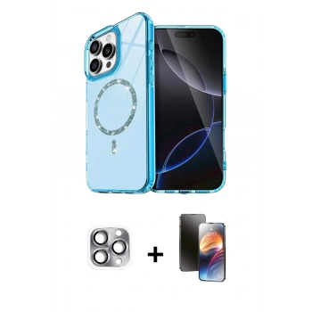 MARSİLYAN™- iPhone 16 Pro Max Kılıf Kıvılcım Form Prime - Siyah 3D Antistatik Mat Seramik Nano Ekran Koruyucu + Pers Alüminyum Kamera Lens - GI