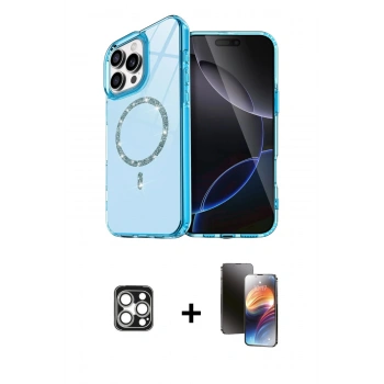 MARSİLYAN™- iPhone 16 Pro Max Kılıf Kıvılcım Form Prime - Siyah 3D Antistatik Mat Seramik Nano Ekran Koruyucu + PVD Metal Kamera Lens - GS