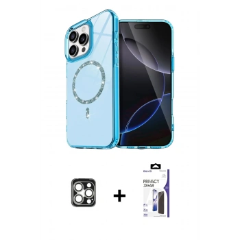 MARSİLYAN™- iPhone 16 Pro Max Kılıf Kıvılcım Form Prime - Siyah Bilvis 3X AR Hayalet Cam Ekran Koruyucu + PVD Metal Kamera Lens - GS