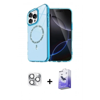 MARSİLYAN™- iPhone 16 Pro Max Kılıf Kıvılcım Form Prime - Siyah Bilvis 5in1 5D Magic Hayalet Cam Ekran Koruyucu + Pers Alüminyum Kamera Lens - GS