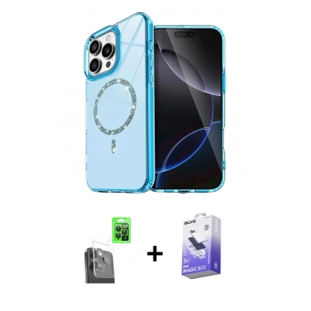 MARSİLYAN™- iPhone 16 Pro Max Kılıf Kıvılcım Form Prime - Siyah Bilvis 5in1 5D Magic Hayalet Cam Ekran Koruyucu + Raze Metal Kamera Lens - SH