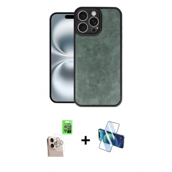 MARSİLYAN™- iPhone 16 Pro Max Kılıf Kıvılcım Işık Serisi - Siyah 3D Antistatik Cam Ekran Koruyucu + Raze Metal Kamera Lens - NLGY