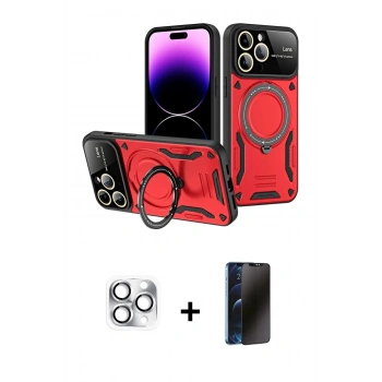 MARSİLYAN™- iPhone 16 Pro Max Kılıf Kıvılcım Modern Serisi - Siyah 3D Antistatik Hayalet Cam Ekran Koruyucu + Pers Alüminyum Kamera Lens - GS