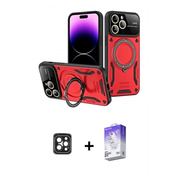 MARSİLYAN™- iPhone 16 Pro Max Kılıf Kıvılcım Modern Serisi - Siyah Bilvis 5in1 3D Magic Cam Ekran Koruyucu + PVD Metal Kamera Lens - SH