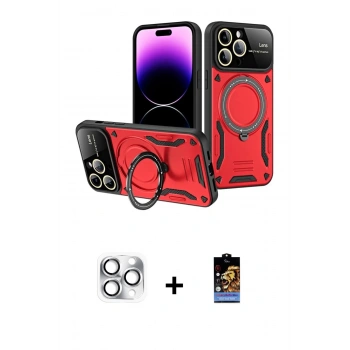 MARSİLYAN™- iPhone 16 Pro Max Kılıf Kıvılcım Modern Serisi - Siyah Buffer Hayalet Cam Ekran Koruyucu + Pers Alüminyum Kamera Lens - GS