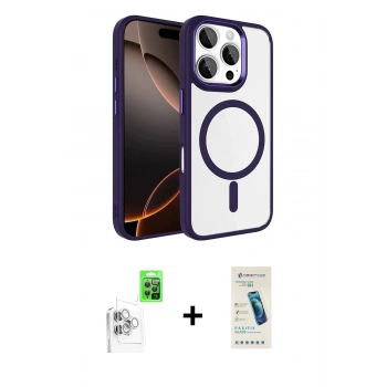 MARSİLYAN™- iPhone 16 Pro Max Kılıf Kıvılcım Prime - Şeffaf Pasifik Cam Ekran Koruyucu + Raze Metal Kamera Lens - BZ