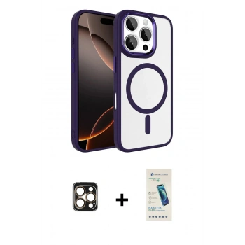 MARSİLYAN™- iPhone 16 Pro Max Kılıf Kıvılcım Prime - Şeffaf Pasifik Cam Ekran Koruyucu + PVD Metal Kamera Lens - GD