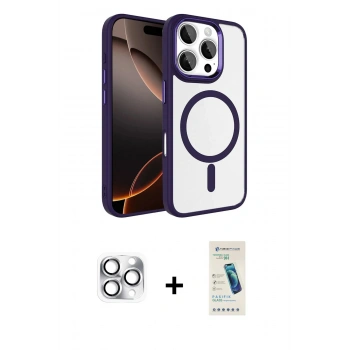 MARSİLYAN™- iPhone 16 Pro Max Kılıf Kıvılcım Prime - Şeffaf Pasifik Cam Ekran Koruyucu + Pers Alüminyum Kamera Lens - GS