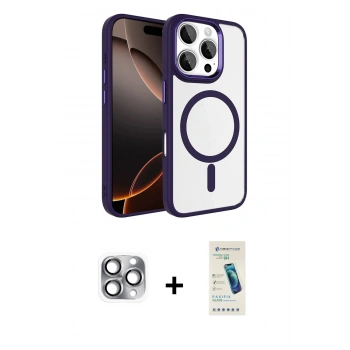 MARSİLYAN™- iPhone 16 Pro Max Kılıf Kıvılcım Prime - Şeffaf Pasifik Cam Ekran Koruyucu + Pers Alüminyum Kamera Lens - GI