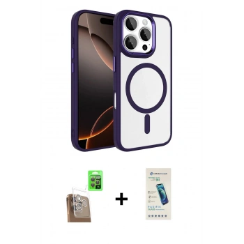 MARSİLYAN™- iPhone 16 Pro Max Kılıf Kıvılcım Prime - Şeffaf Pasifik Cam Ekran Koruyucu + Raze Metal Kamera Lens - CLTM