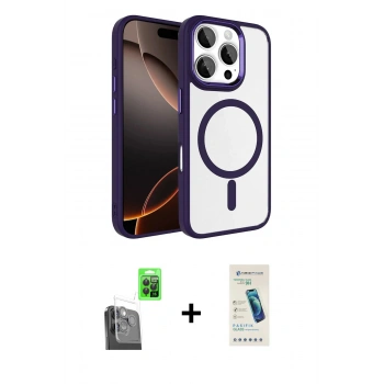 MARSİLYAN™- iPhone 16 Pro Max Kılıf Kıvılcım Prime - Şeffaf Pasifik Cam Ekran Koruyucu + Raze Metal Kamera Lens - SH