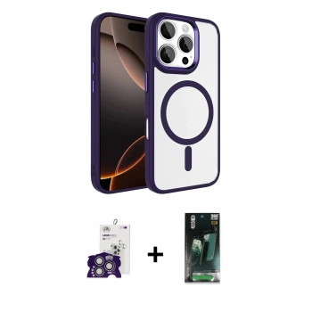 MARSİLYAN™- iPhone 16 Pro Max Kılıf Kıvılcım Prime - Siyah 360 Mat Full Body Arka Koruyucu + Bilvis Titan Kamera Lens - GS