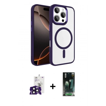 MARSİLYAN™- iPhone 16 Pro Max Kılıf Kıvılcım Prime - Siyah 360 Mat Full Body Arka Koruyucu + Bilvis Titan Kamera Lens - SH