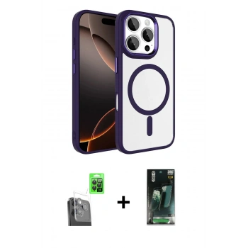 MARSİLYAN™- iPhone 16 Pro Max Kılıf Kıvılcım Prime - Siyah 360 Mat Full Body Arka Koruyucu + Raze Metal Kamera Lens - SH
