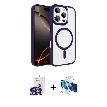 MARSİLYAN™- iPhone 16 Pro Max Kılıf Kıvılcım Prime - Siyah 3D Antistatik Cam Ekran Koruyucu + Bilvis Titan Kamera Lens - SH