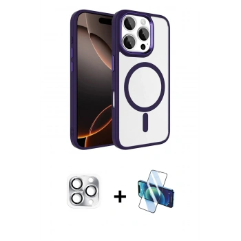 MARSİLYAN™- iPhone 16 Pro Max Kılıf Kıvılcım Prime - Siyah 3D Antistatik Cam Ekran Koruyucu + Pers Alüminyum Kamera Lens - GS