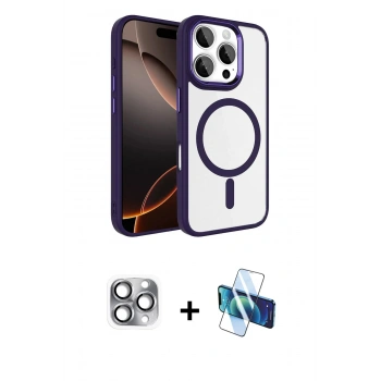 MARSİLYAN™- iPhone 16 Pro Max Kılıf Kıvılcım Prime - Siyah 3D Antistatik Cam Ekran Koruyucu + Pers Alüminyum Kamera Lens - GI