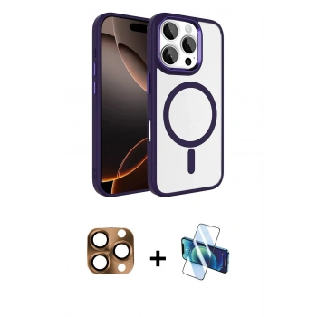 MARSİLYAN™- iPhone 16 Pro Max Kılıf Kıvılcım Prime - Siyah 3D Antistatik Cam Ekran Koruyucu + Pers Alüminyum Kamera Lens - CLTM
