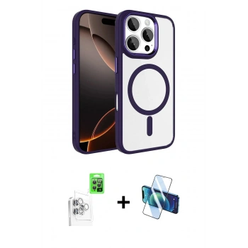MARSİLYAN™- iPhone 16 Pro Max Kılıf Kıvılcım Prime - Siyah 3D Antistatik Cam Ekran Koruyucu + Raze Metal Kamera Lens - BZ