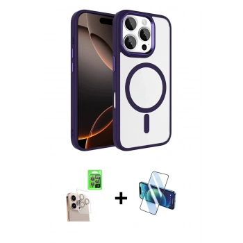 MARSİLYAN™- iPhone 16 Pro Max Kılıf Kıvılcım Prime - Siyah 3D Antistatik Cam Ekran Koruyucu + Raze Metal Kamera Lens - NLGY