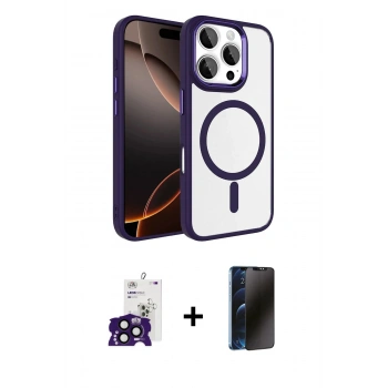 MARSİLYAN™- iPhone 16 Pro Max Kılıf Kıvılcım Prime - Siyah 3D Antistatik Hayalet Cam Ekran Koruyucu + Bilvis Titan Kamera Lens - SH