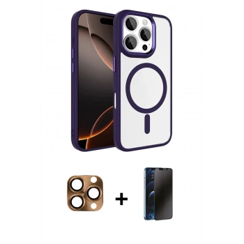 MARSİLYAN™- iPhone 16 Pro Max Kılıf Kıvılcım Prime - Siyah 3D Antistatik Hayalet Cam Ekran Koruyucu + Pers Alüminyum Kamera Lens - CLTM