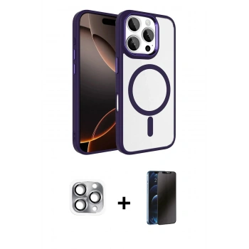MARSİLYAN™- iPhone 16 Pro Max Kılıf Kıvılcım Prime - Siyah 3D Antistatik Hayalet Cam Ekran Koruyucu + Pers Alüminyum Kamera Lens - GI
