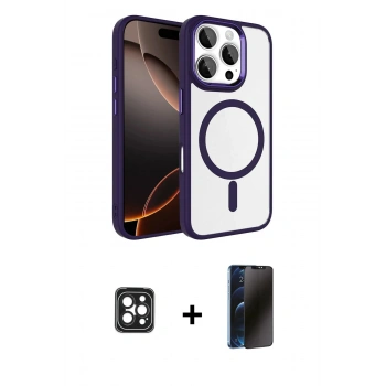 MARSİLYAN™- iPhone 16 Pro Max Kılıf Kıvılcım Prime - Siyah 3D Antistatik Hayalet Cam Ekran Koruyucu + PVD Metal Kamera Lens - SH