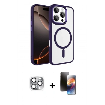 MARSİLYAN™- iPhone 16 Pro Max Kılıf Kıvılcım Prime - Siyah 3D Antistatik Mat Seramik Nano Ekran Koruyucu + Pers Alüminyum Kamera Lens - GI