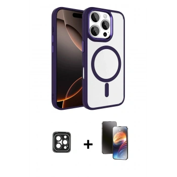 MARSİLYAN™- iPhone 16 Pro Max Kılıf Kıvılcım Prime - Siyah 3D Antistatik Mat Seramik Nano Ekran Koruyucu + PVD Metal Kamera Lens - SH