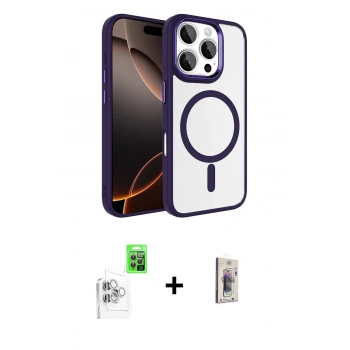 MARSİLYAN™- iPhone 16 Pro Max Kılıf Kıvılcım Prime - Siyah Bilvis 3D Cam Ekran Koruyucu + Raze Metal Kamera Lens - BZ