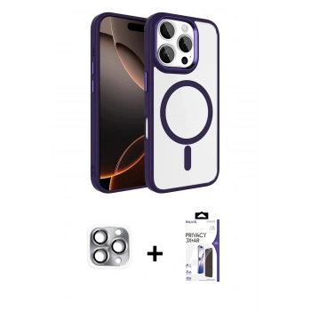 MARSİLYAN™- iPhone 16 Pro Max Kılıf Kıvılcım Prime - Siyah Bilvis 3X AR Hayalet Cam Ekran Koruyucu + Pers Alüminyum Kamera Lens - GI