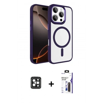 MARSİLYAN™- iPhone 16 Pro Max Kılıf Kıvılcım Prime - Siyah Bilvis 3X AR Hayalet Cam Ekran Koruyucu + PVD Metal Kamera Lens - SH