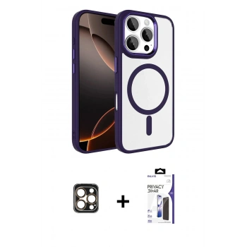 MARSİLYAN™- iPhone 16 Pro Max Kılıf Kıvılcım Prime - Siyah Bilvis 3X AR Hayalet Cam Ekran Koruyucu + PVD Metal Kamera Lens - GD