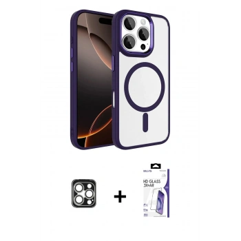 MARSİLYAN™- iPhone 16 Pro Max Kılıf Kıvılcım Prime - Siyah Bilvis 3X AR HD Cam Ekran Koruyucu + PVD Metal Kamera Lens - GS
