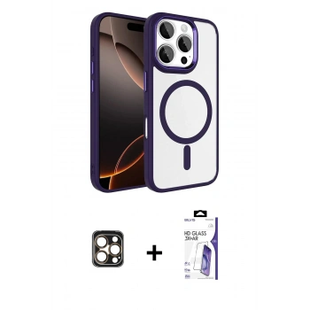 MARSİLYAN™- iPhone 16 Pro Max Kılıf Kıvılcım Prime - Siyah Bilvis 3X AR HD Cam Ekran Koruyucu + PVD Metal Kamera Lens - GD