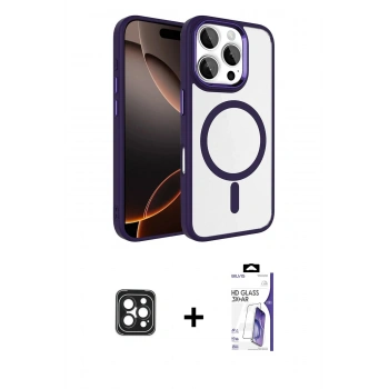 MARSİLYAN™- iPhone 16 Pro Max Kılıf Kıvılcım Prime - Siyah Bilvis 3X AR HD Cam Ekran Koruyucu + PVD Metal Kamera Lens - SH