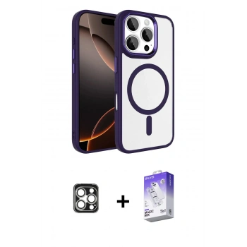 MARSİLYAN™- iPhone 16 Pro Max Kılıf Kıvılcım Prime - Siyah Bilvis 5in1 3D Magic Cam Ekran Koruyucu + PVD Metal Kamera Lens - GS