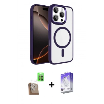 MARSİLYAN™- iPhone 16 Pro Max Kılıf Kıvılcım Prime - Siyah Bilvis 5in1 3D Magic Cam Ekran Koruyucu + Raze Metal Kamera Lens - CLTM