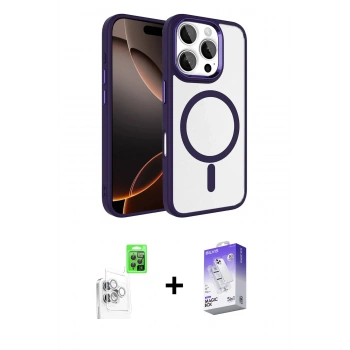 MARSİLYAN™- iPhone 16 Pro Max Kılıf Kıvılcım Prime - Siyah Bilvis 5in1 3D Magic Cam Ekran Koruyucu + Raze Metal Kamera Lens - BZ