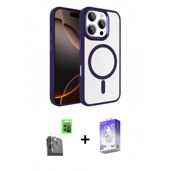 MARSİLYAN™- iPhone 16 Pro Max Kılıf Kıvılcım Prime - Siyah Bilvis 5in1 3D Magic Cam Ekran Koruyucu + Raze Metal Kamera Lens - SH