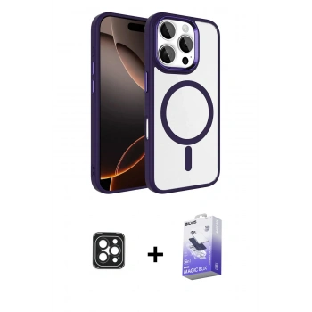 MARSİLYAN™- iPhone 16 Pro Max Kılıf Kıvılcım Prime - Siyah Bilvis 5in1 5D Magic Hayalet Cam Ekran Koruyucu + PVD Metal Kamera Lens - SH
