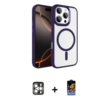 MARSİLYAN™- iPhone 16 Pro Max Kılıf Kıvılcım Prime - Siyah Buffer Hayalet Cam Ekran Koruyucu + PVD Metal Kamera Lens - GS