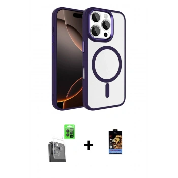 MARSİLYAN™- iPhone 16 Pro Max Kılıf Kıvılcım Prime - Siyah Buffer Hayalet Cam Ekran Koruyucu + Raze Metal Kamera Lens - SH