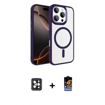 MARSİLYAN™- iPhone 16 Pro Max Kılıf Kıvılcım Prime - Siyah Buffer Hayalet Cam Ekran Koruyucu + PVD Metal Kamera Lens - SH